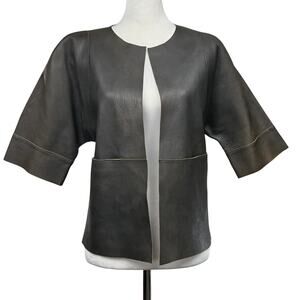 Marni Lamb Leather Cropped Short Skeeve Open Light Jacket Gray Size EU 38 US 6